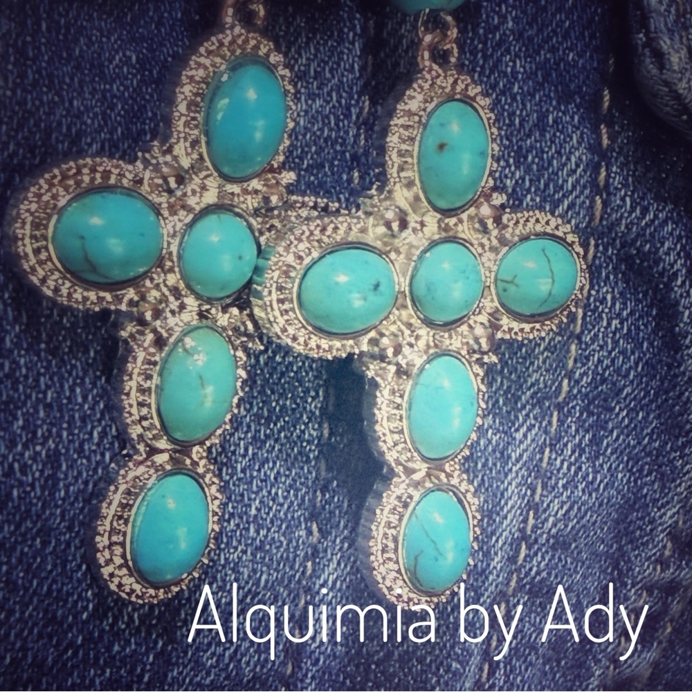 🌵✨ Desert Mystic Turquoise Cross Duster Earrings — Western Oddity Shoulder‑Dust - Picture 5 of 8